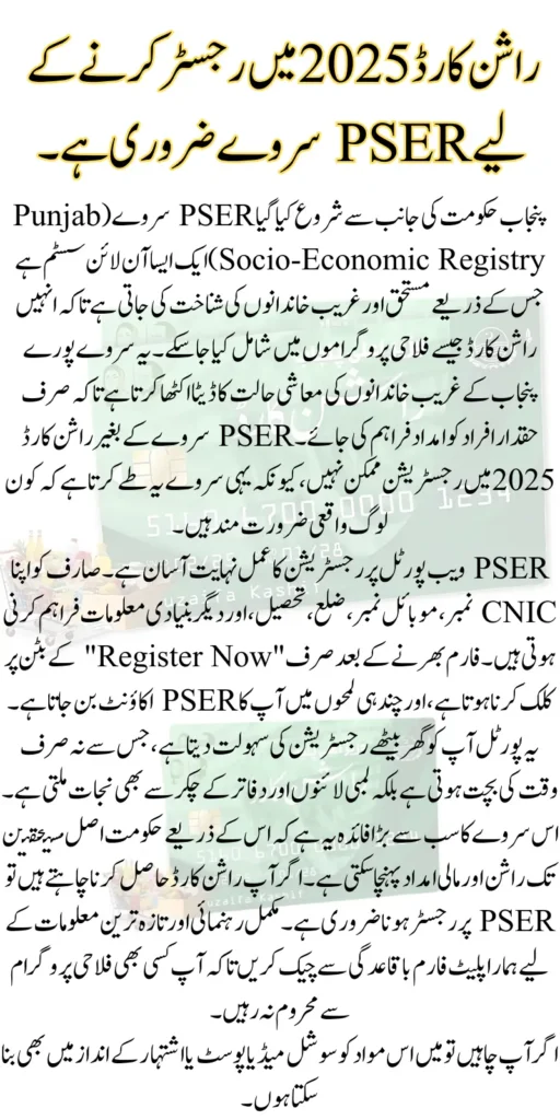 PSER Survey Is Necessary To Register in Rashan Card 2025